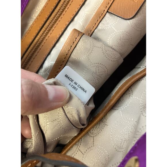 MICHAEL KORS, LARGE PURPLE, BROWN NYLON LOCK CHARM BACKPACK - Picture 15 of 16